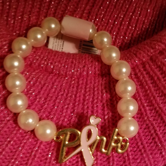 Pink awareness white elastic - Picture 1 of 3